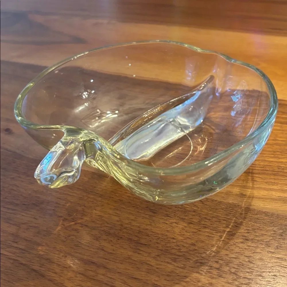 Glass Apple Candy Trinket Dish With Two Compartments 6”